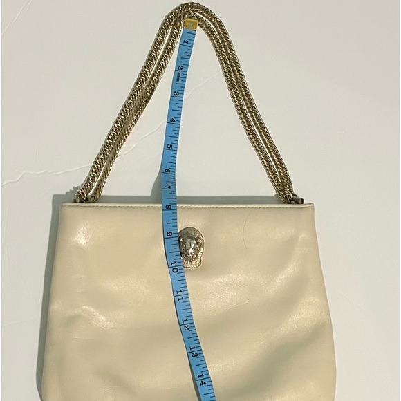 Vintage Ruth Saltz Cream Leather Gold Cougar Head Chain Strap Purse - Picture 13 of 16